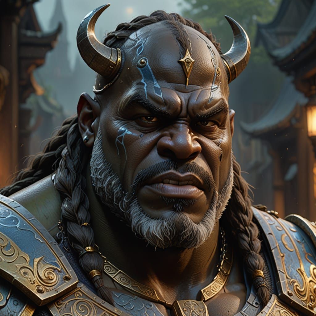 Shaq as a Regal Ogre Lord in Vibrant Triadic Hues