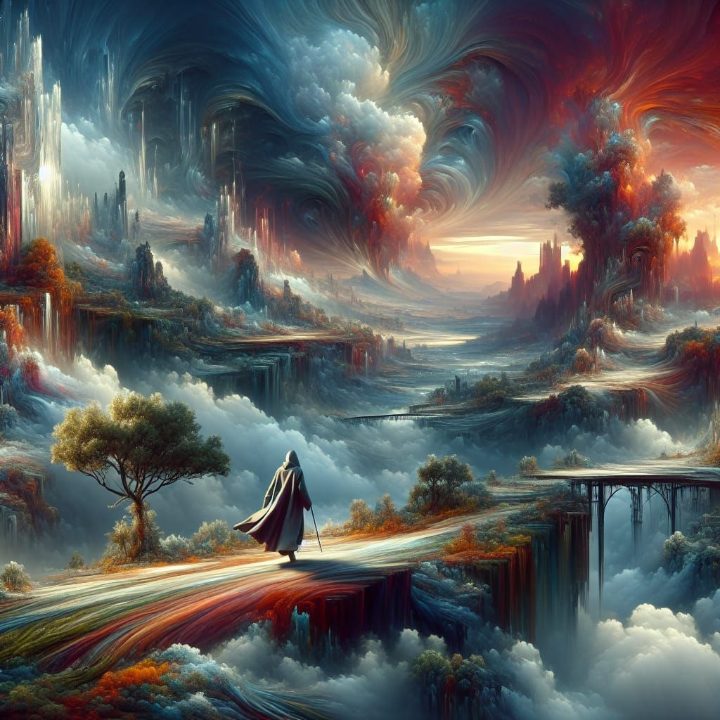 Surreal Wanderer in Fantasy Landscape, Digital Matte Paintin...