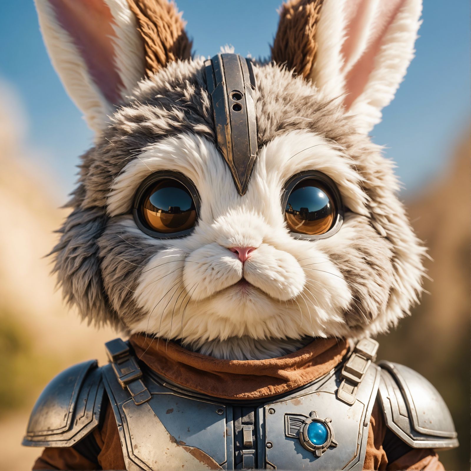 Chibi Rabbit in Robot Outfit on Sunny Day