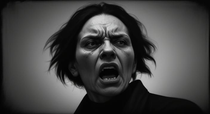 Angry Demonstrator in High-Contrast Charcoal Style
