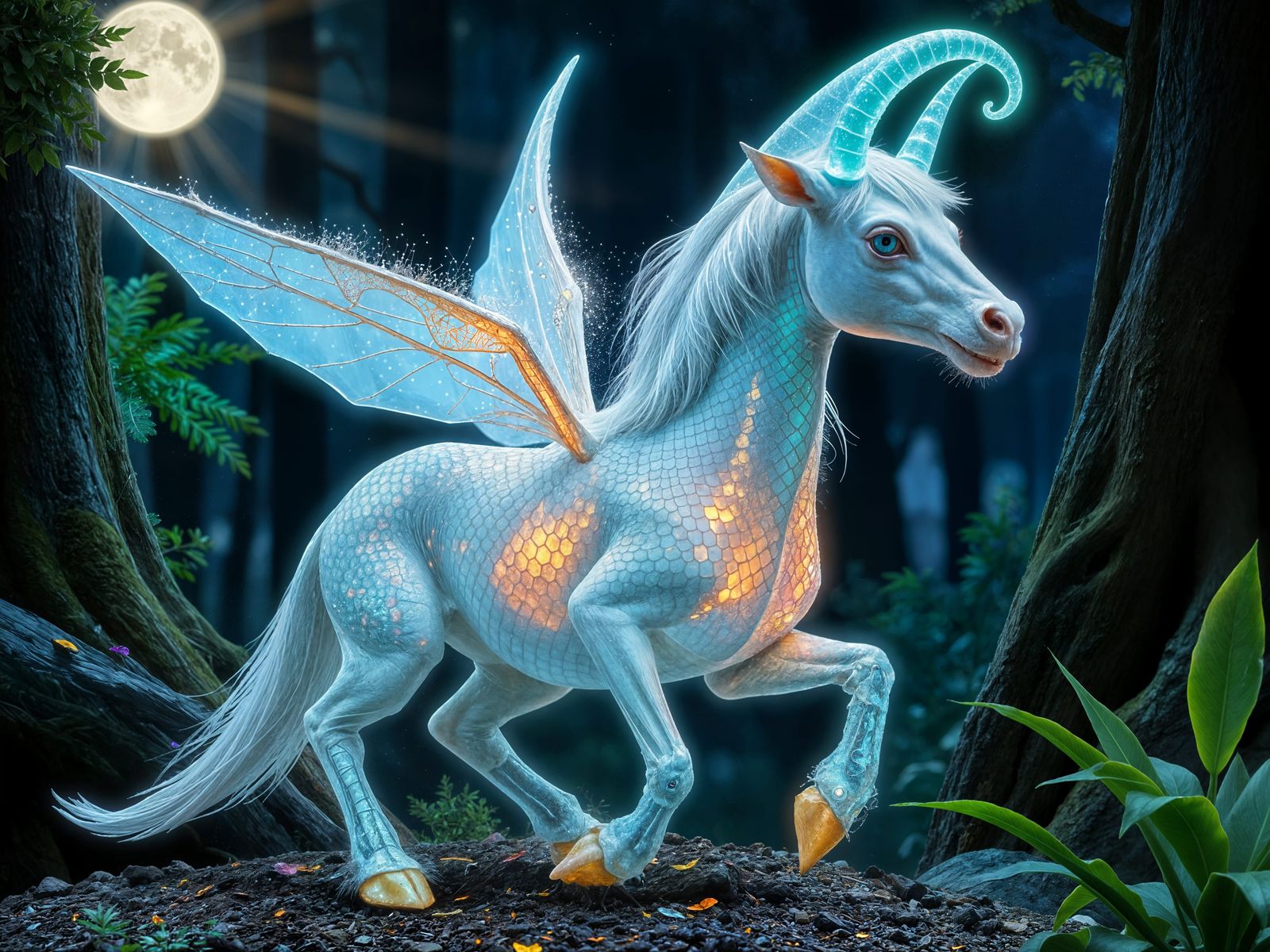 Moonlit Mystic Steed with Ethereal Glow and Iridescent Scale...