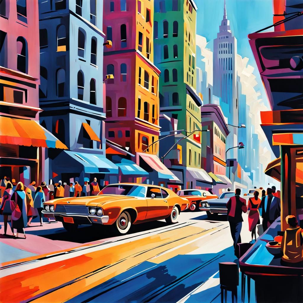 Energetic Cityscape in Digital Painting Style