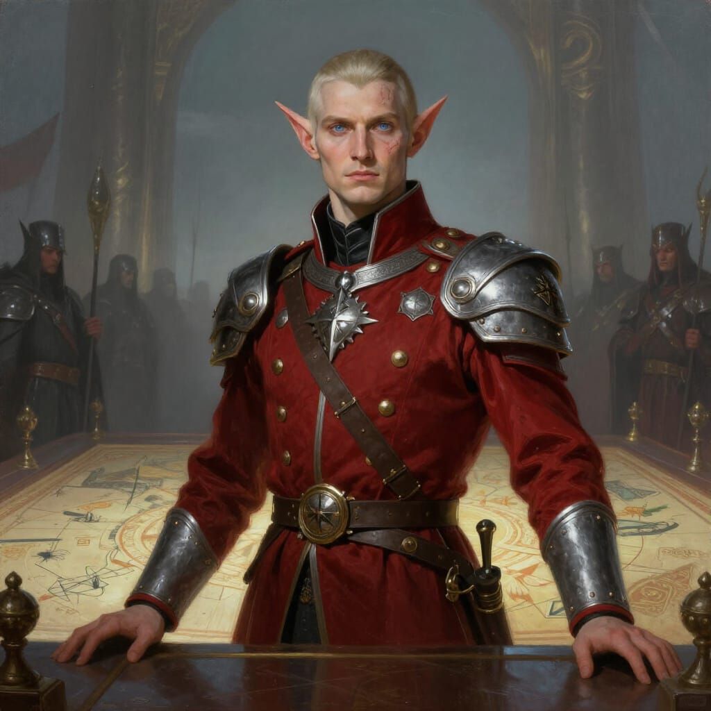 High Elf War Mage General Portrait in D&D Style