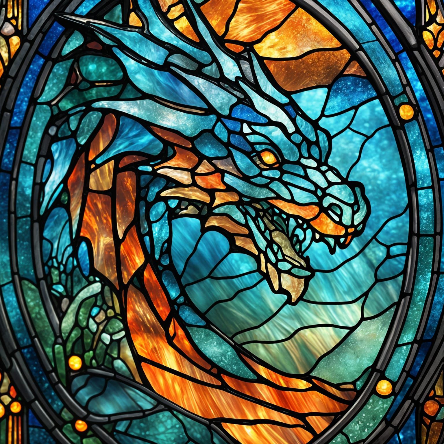 Stained Glass Ice Dragon: Fantasy Concept Art