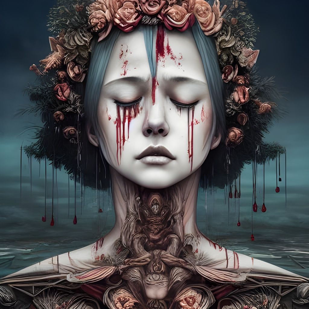 Goddess Crying Tears of Blood: Digital Illustration