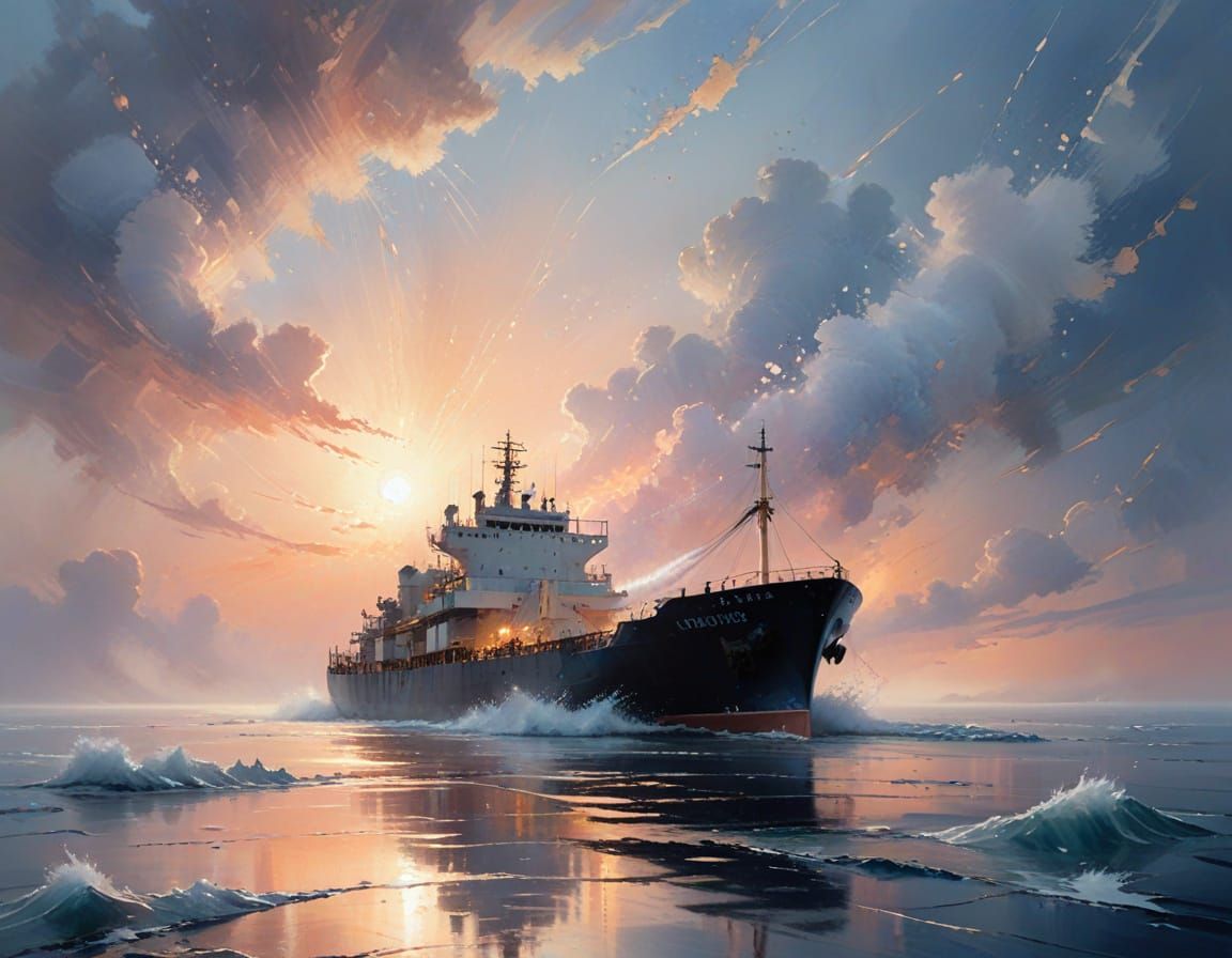 Cobalt Sea Cargo Freighter in Loose-Flow Style