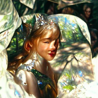 Beautiful Princess in Fairy Forest: Oil Painting