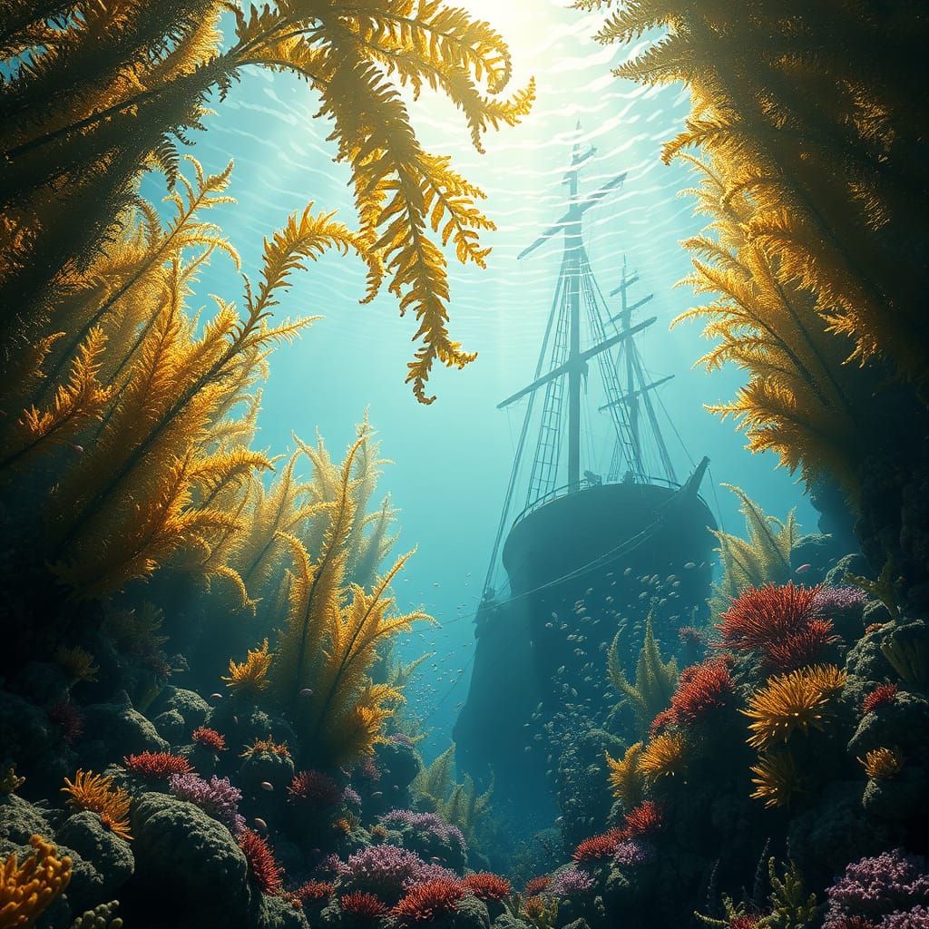 Majestic Underwater World with Vibrant Ocean Flora and Dazzl...