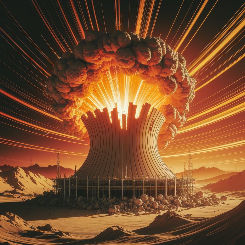 Dramatic 3D Render of Nuclear Reactor Explosion