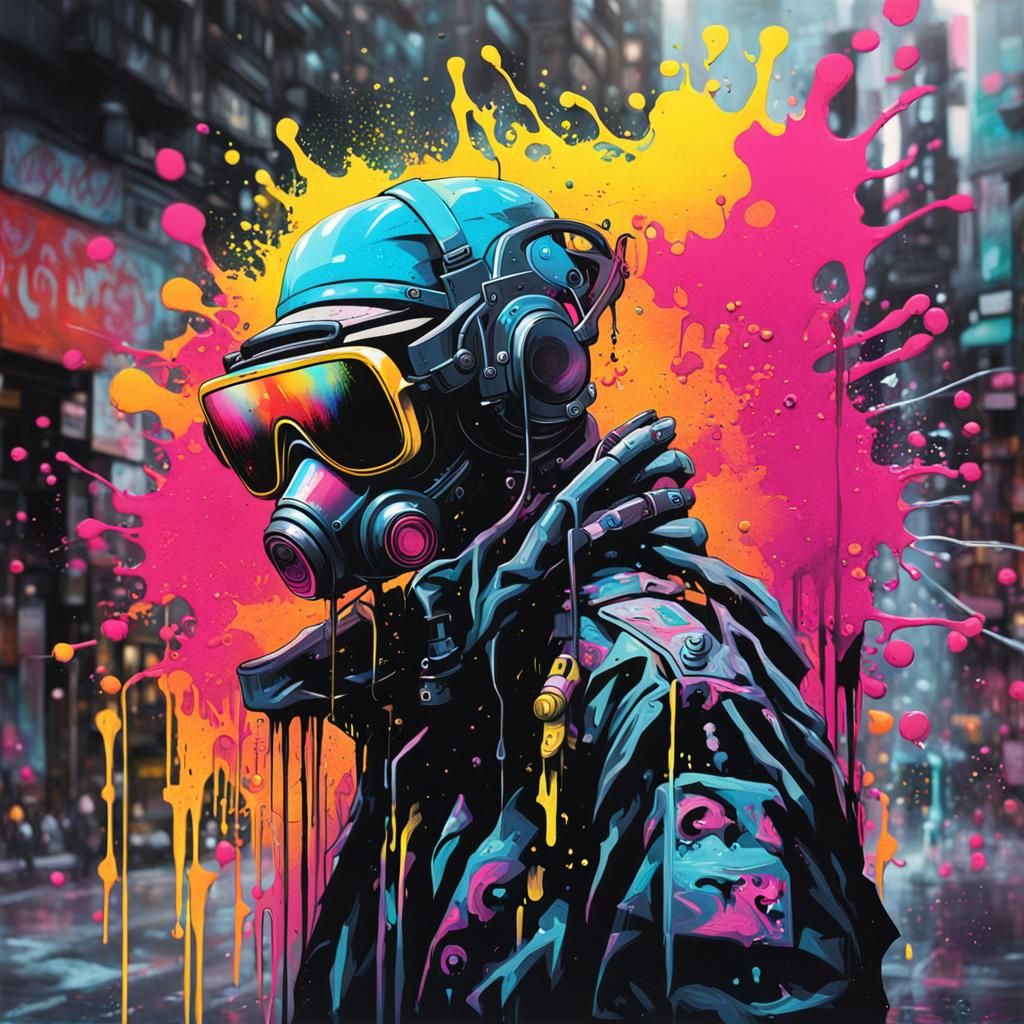 Cyberpunk Graffiti Art in Spray Paint Style