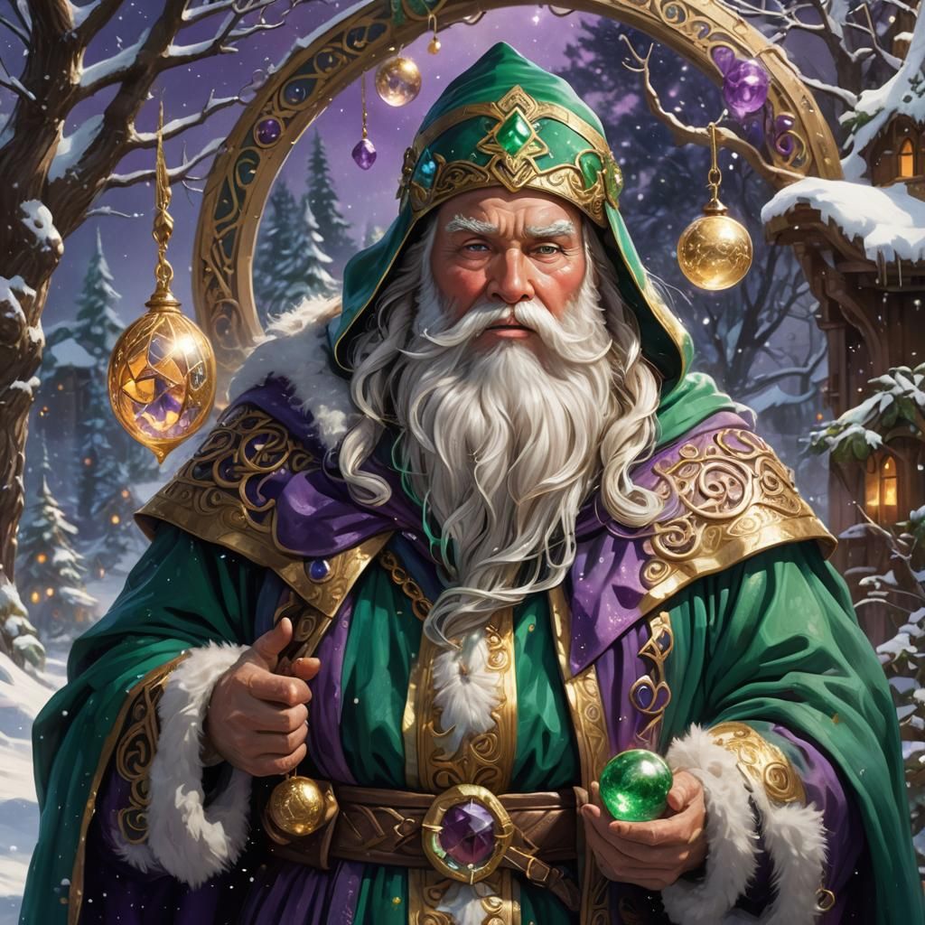 Majestic Santa Claus in Emerald Cloak: Fantasy Art