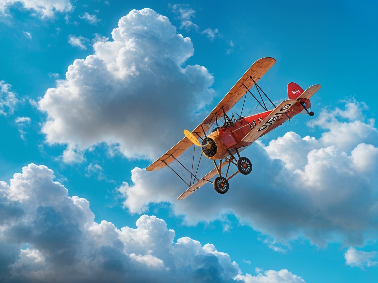 Vintage WWI Fokker Dr. 1 Triplane Soars Through Cloudy Skies