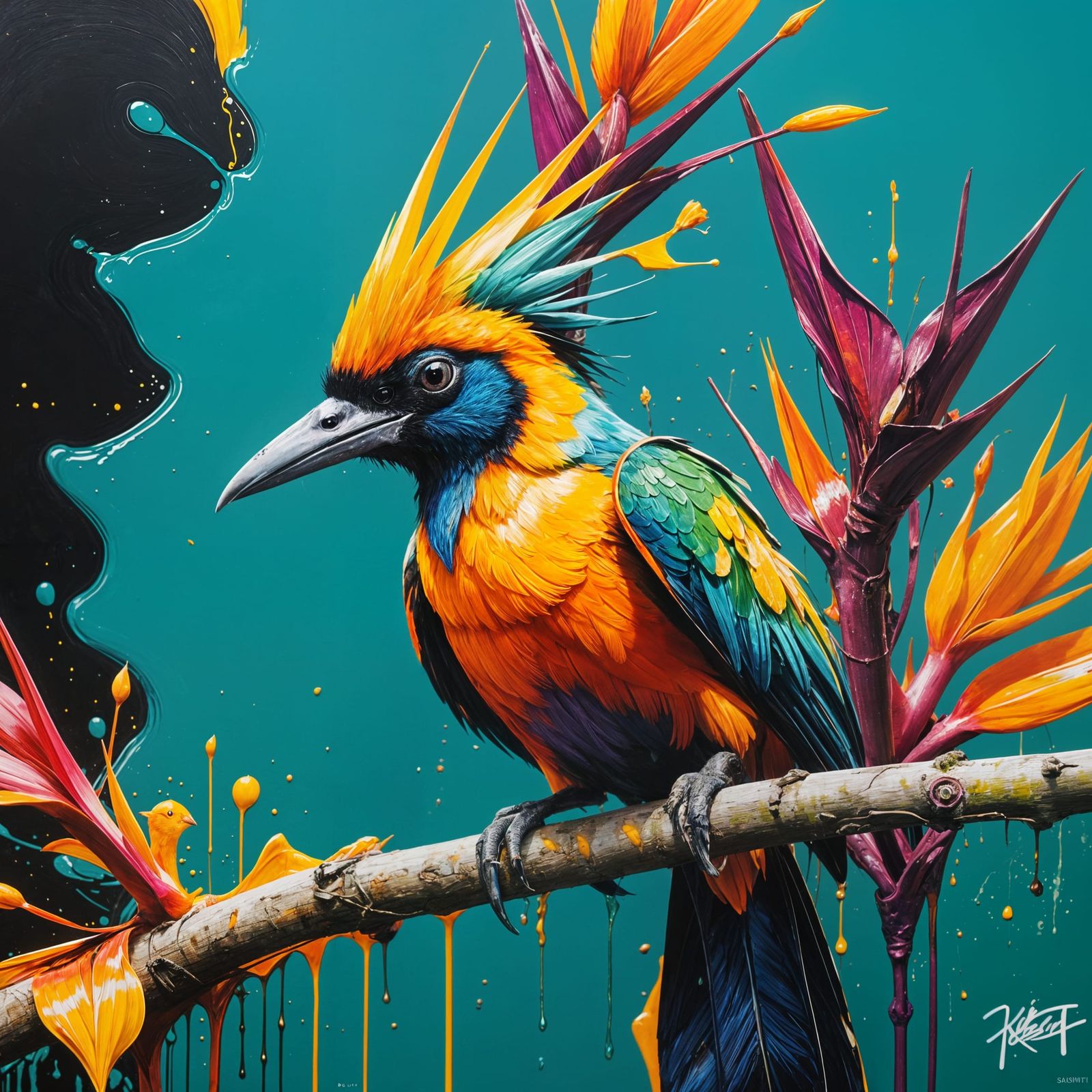 Bird of Paradise in Graffiti Splash Art Style