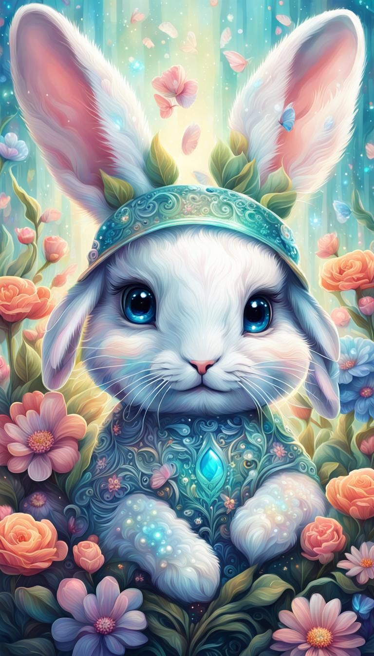 Charming Magical Bunny with Holographic Filigree
