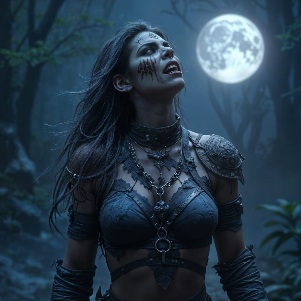 Fierce Orc Berserker Howling at Blood Moon