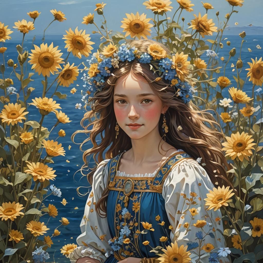 Blue-Haired Model on Runway with Floral Bikini