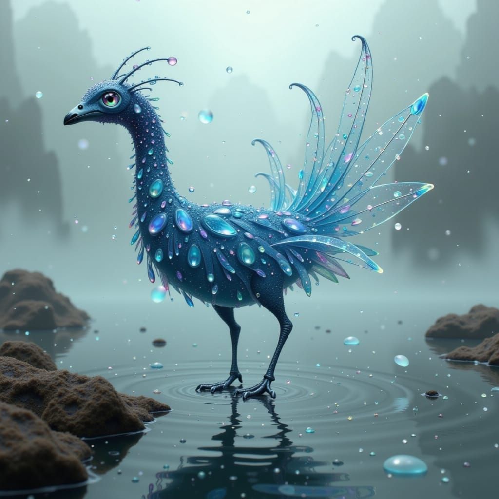 Translucent Water Bird on Misty Lake