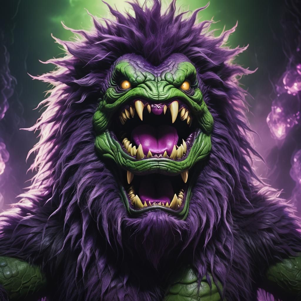 Purple Plush Monster with Green Tongue in Digital Art