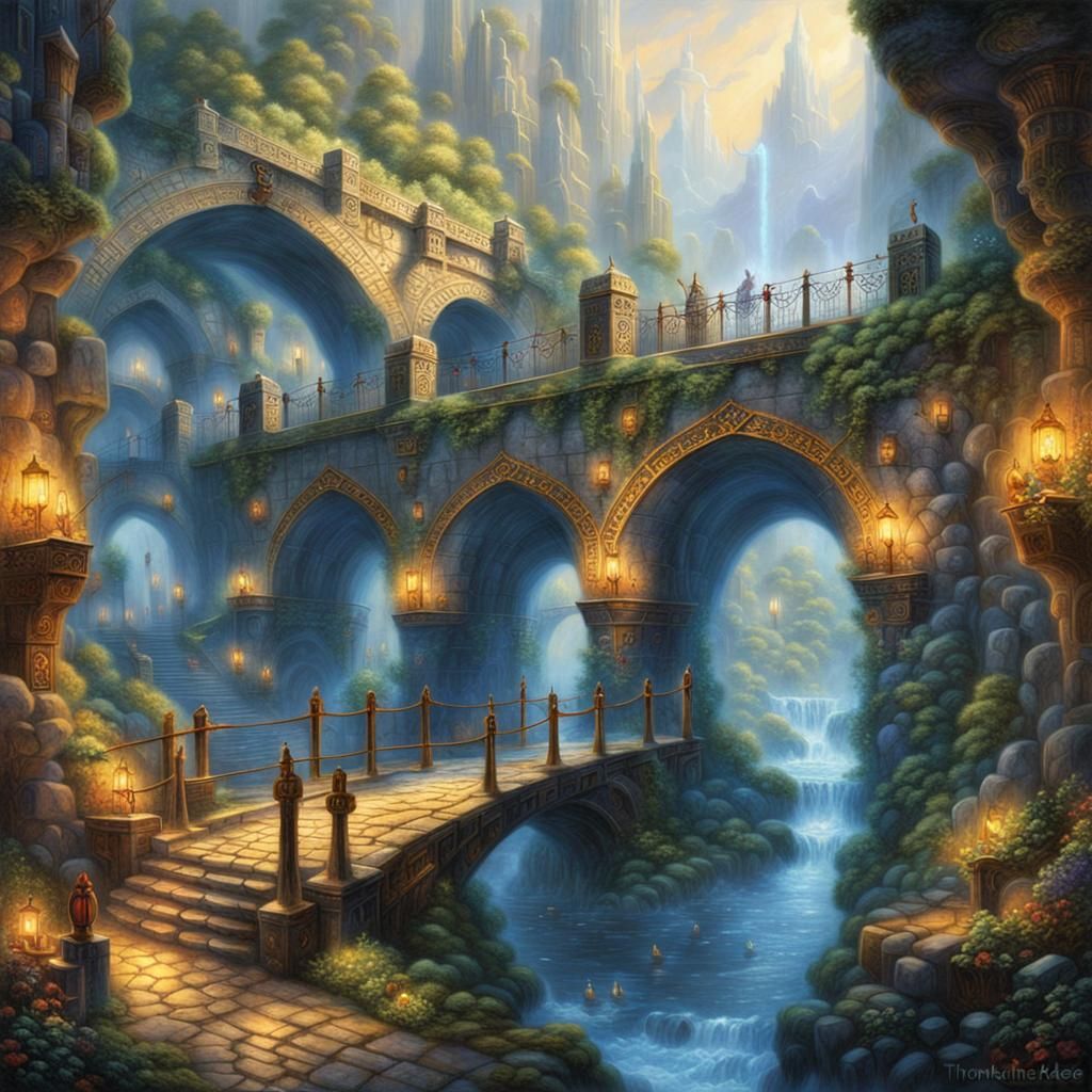 Hyperdetailed Dwarven City with Runes and Gemstones