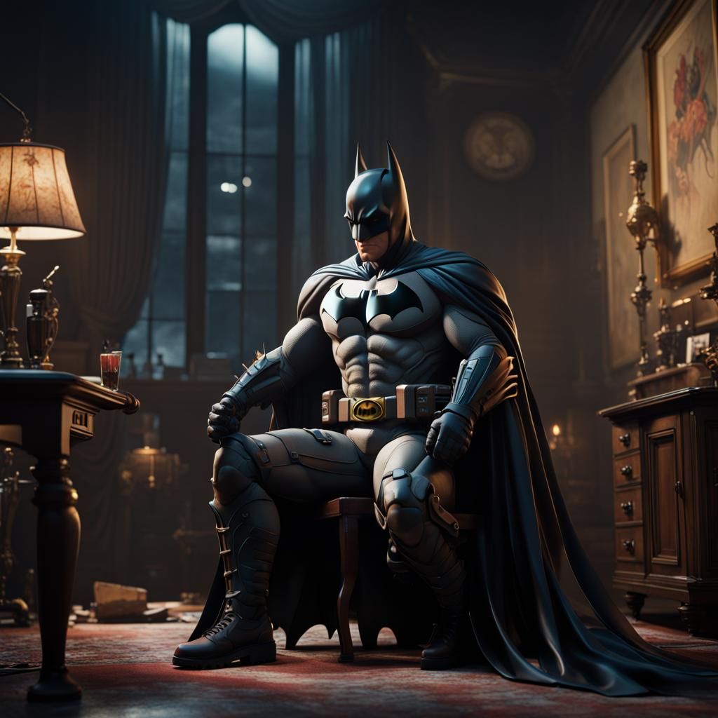 Hyperrealistic Batman Watching TV in Dark Matte Painting