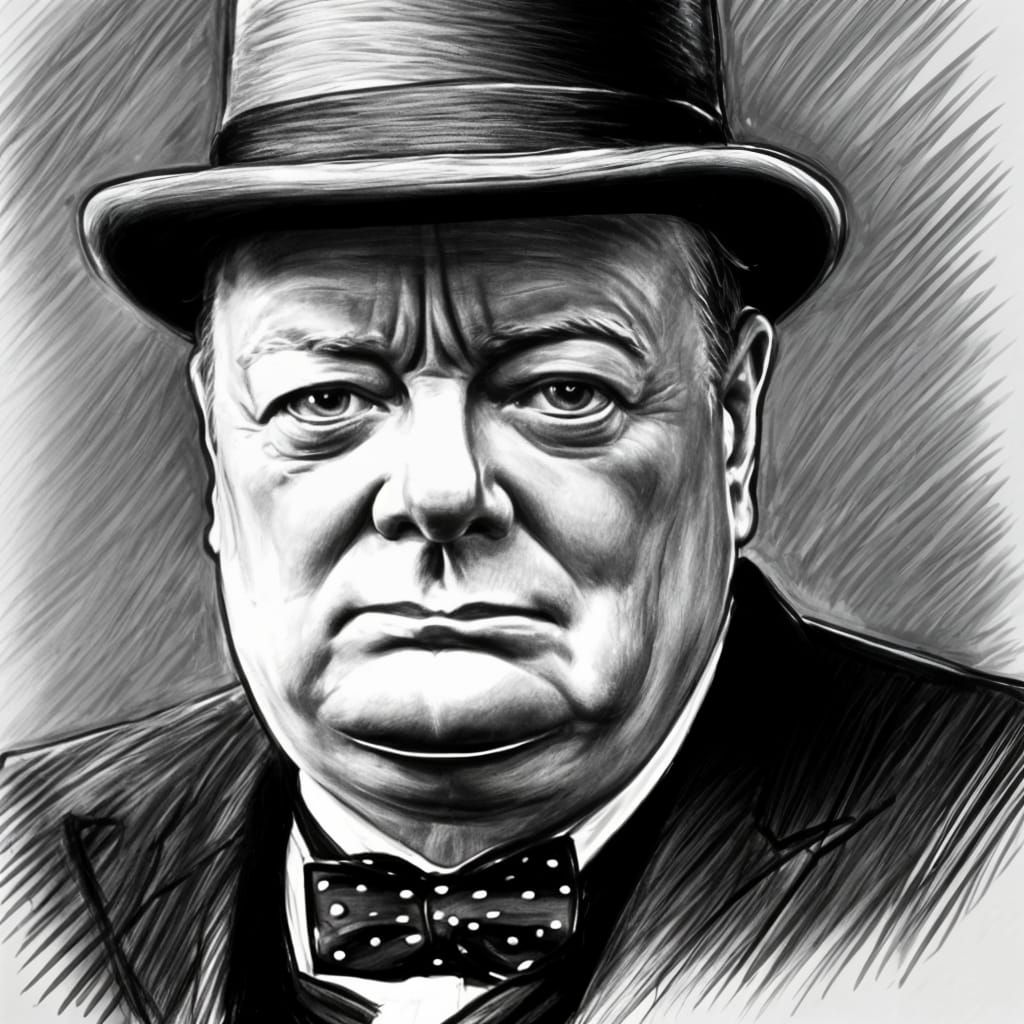 Winston Churchill in Hyperrealistic Line Drawing Style