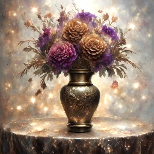 Bronze Flower Still Life with Glittering Accents