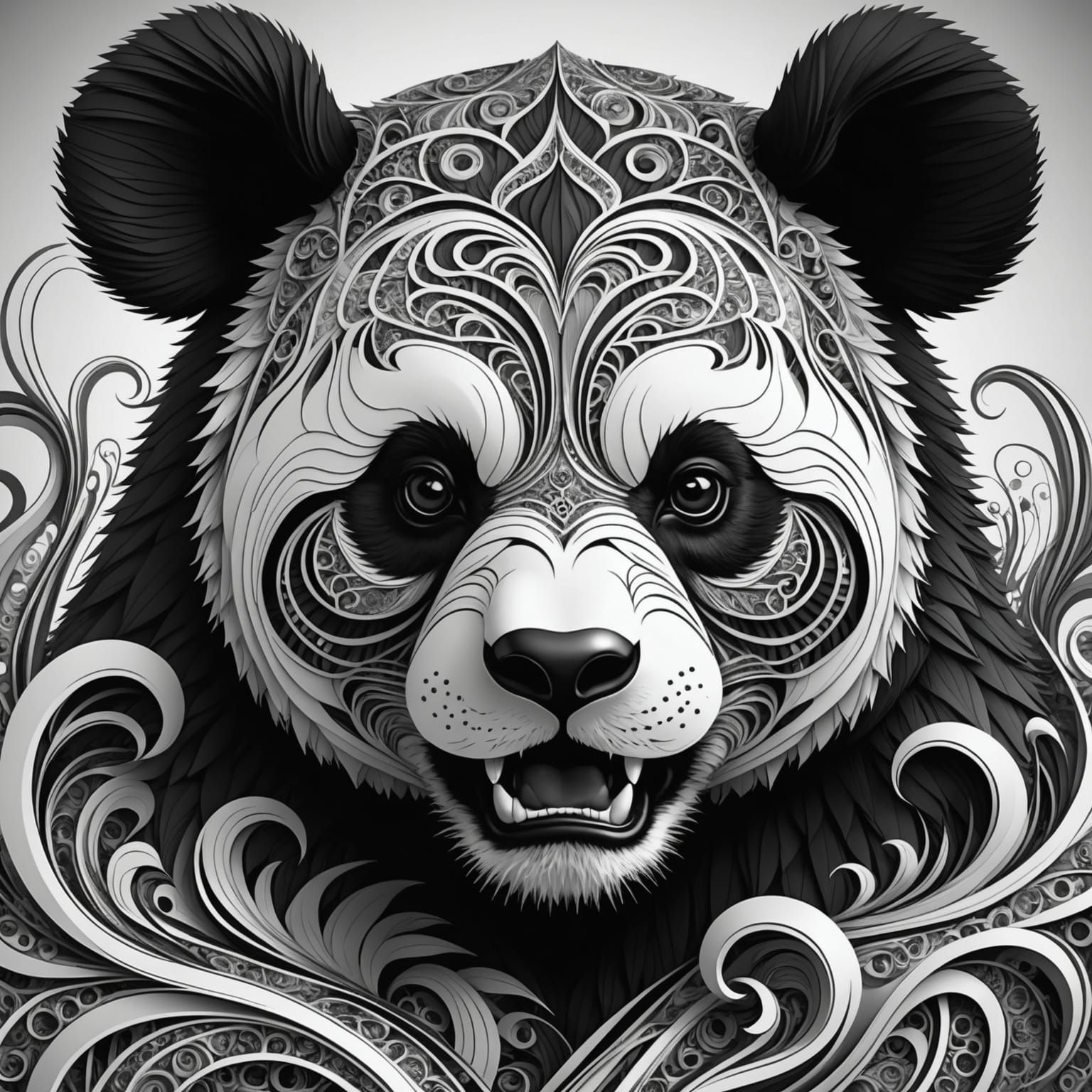 Angry Panda with Abstract Fractal Design