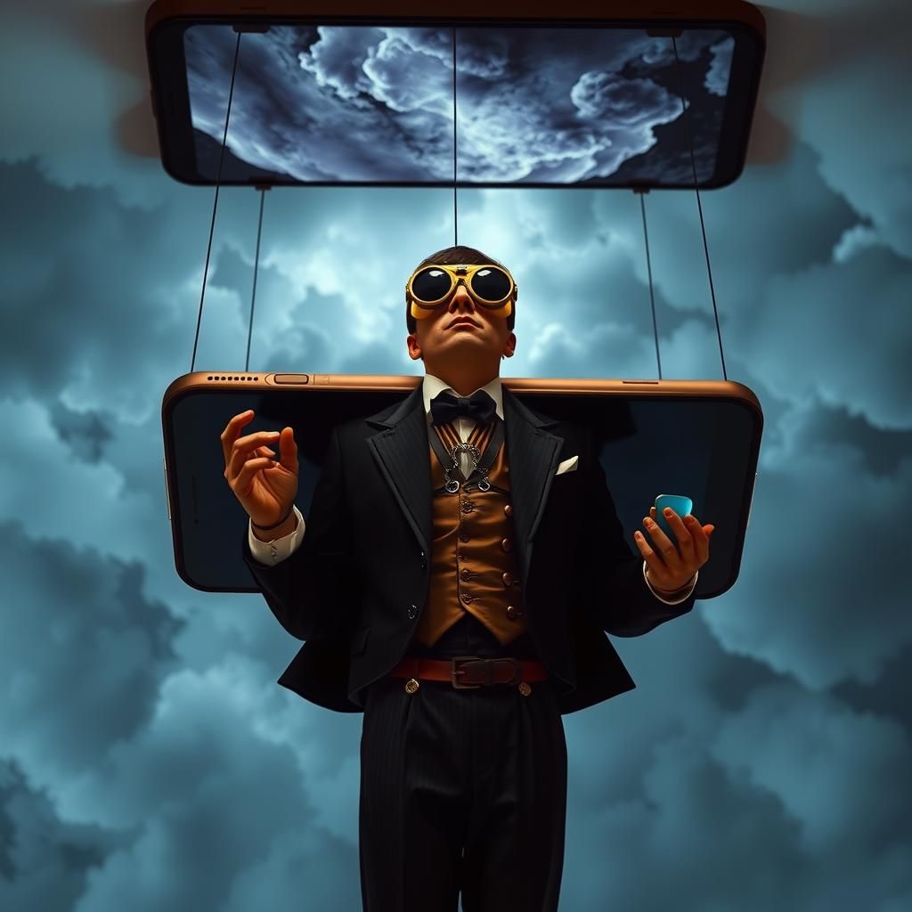 Steampunk Figure Suspended from Smartphone Ceiling