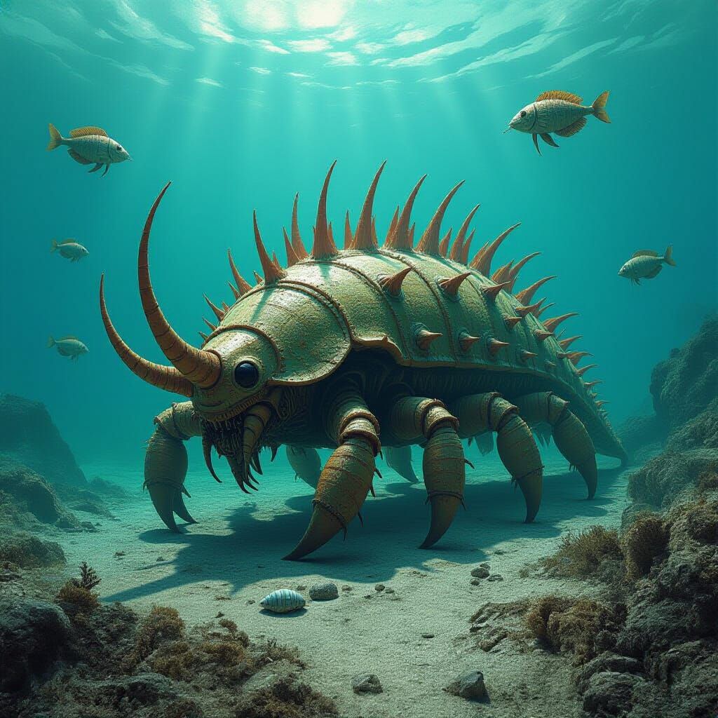 Hallucigenia on Precambrian Seabed in Digital Matte Painting...