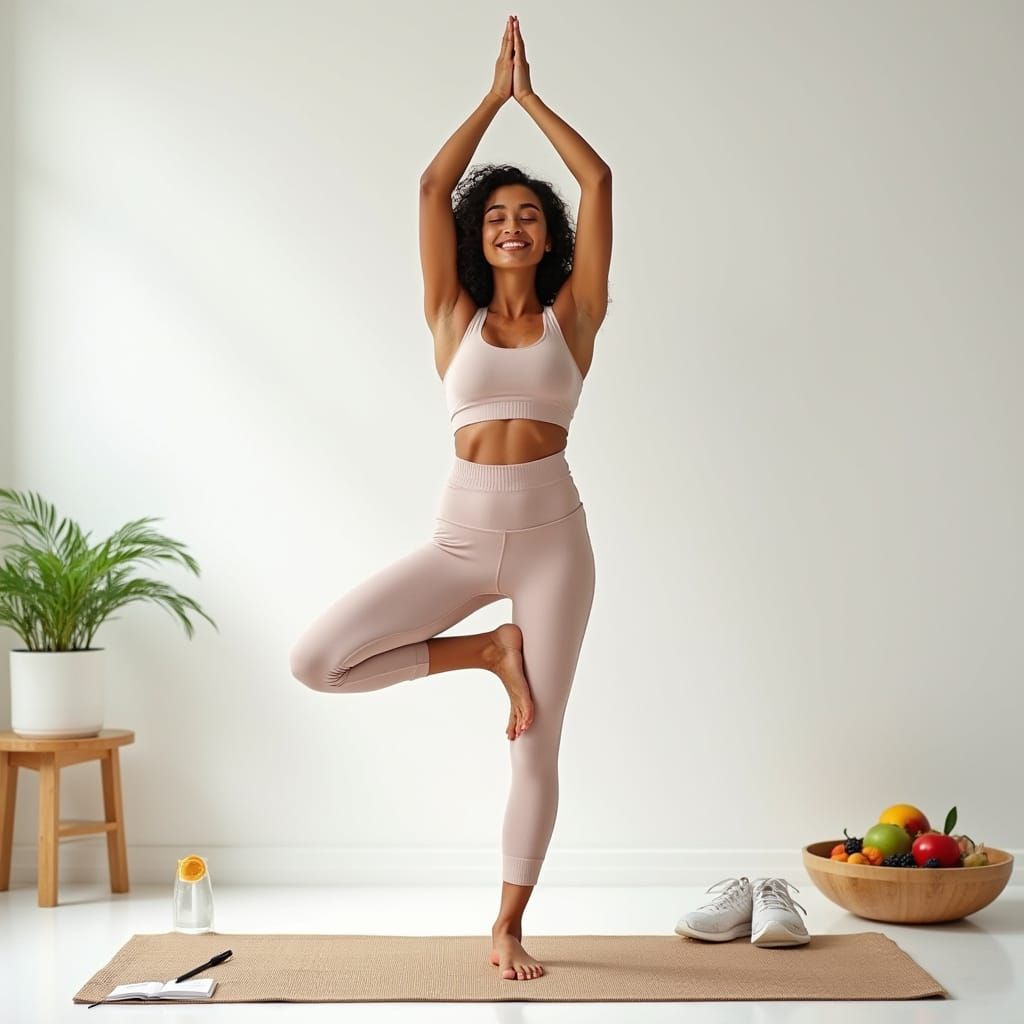 Vibrant Indian Yoga Enthusiast in Serene Morning Routine