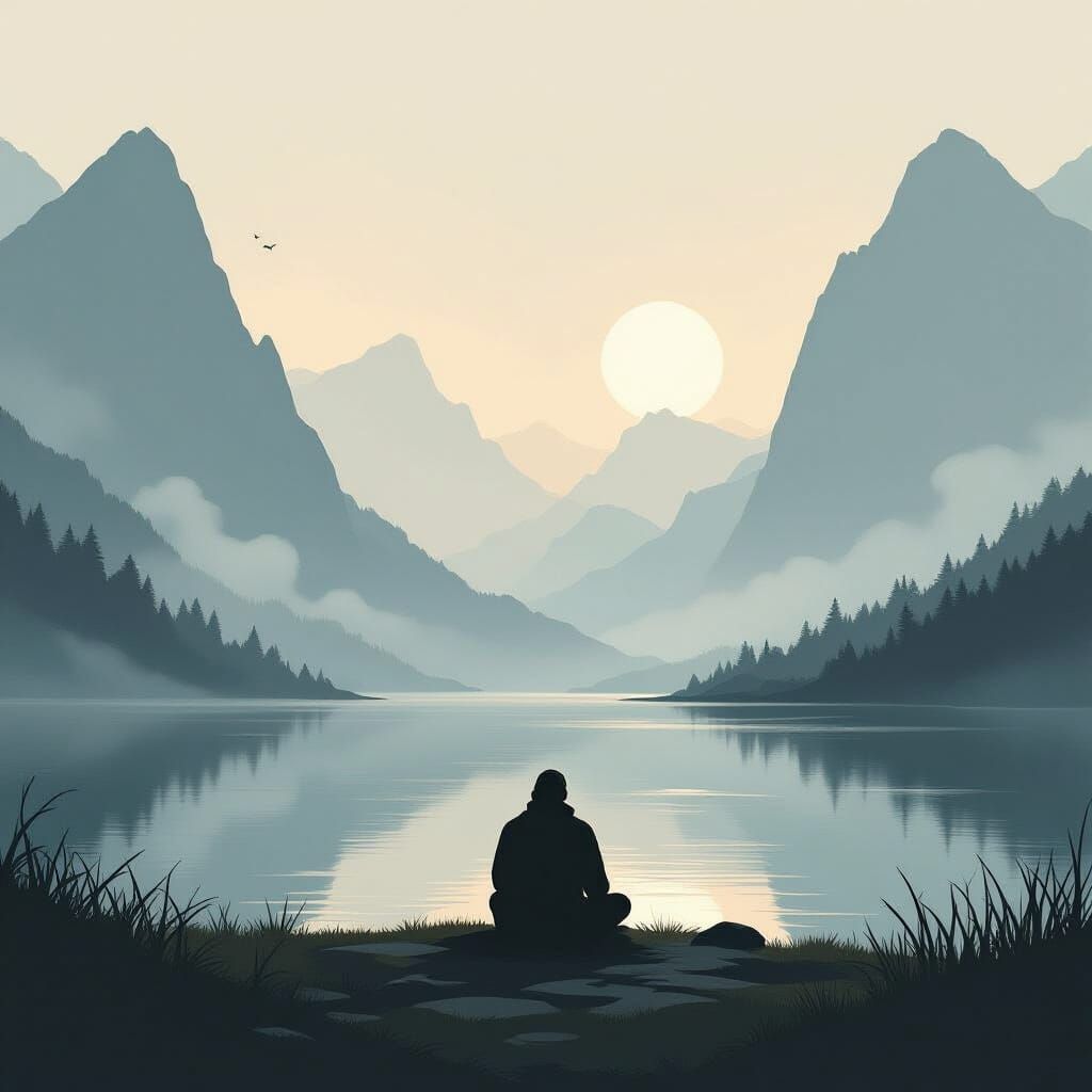 Mystical Solitude: Figure in Misty Mountains