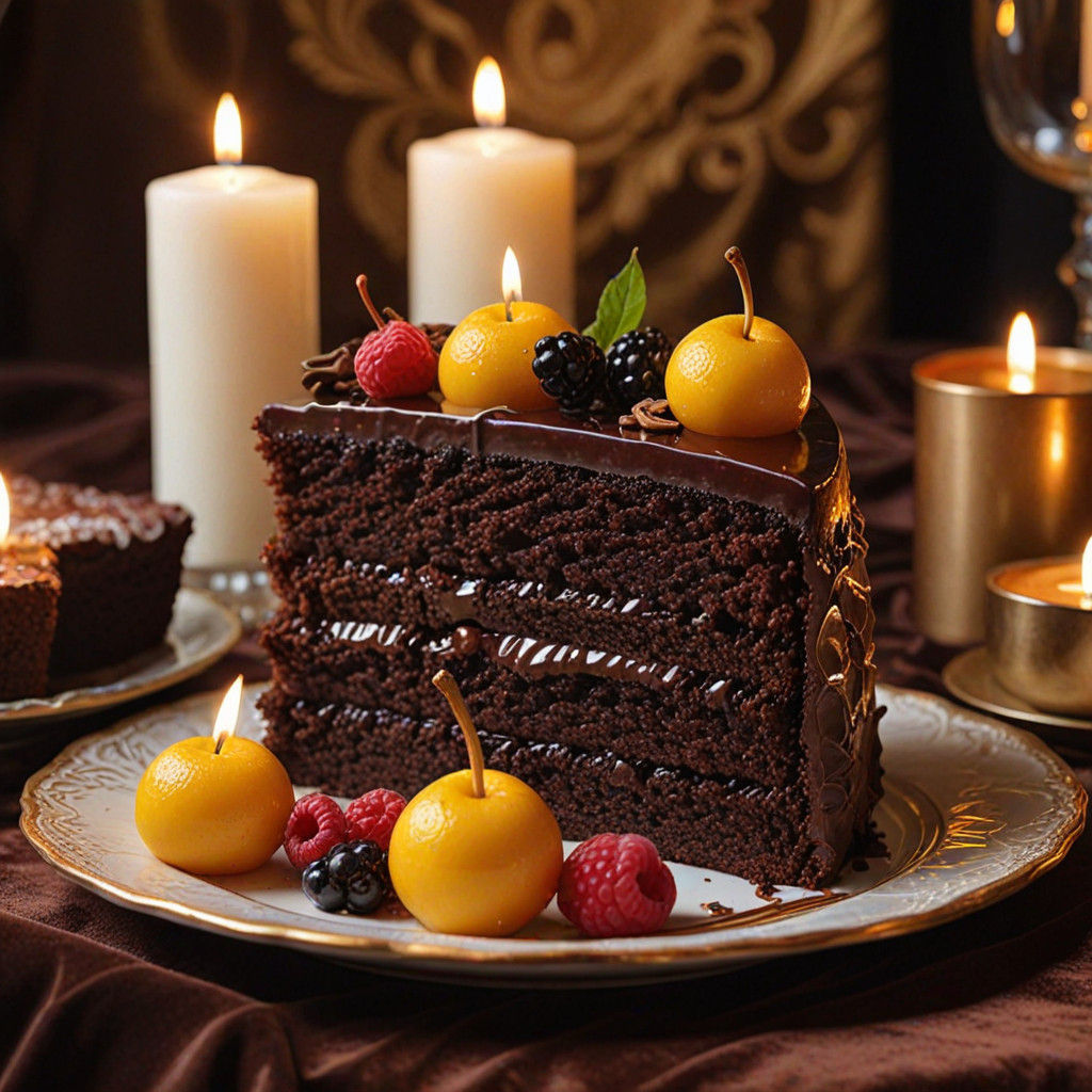 Decadent Velvet Chocolate Cake in Golden Light
