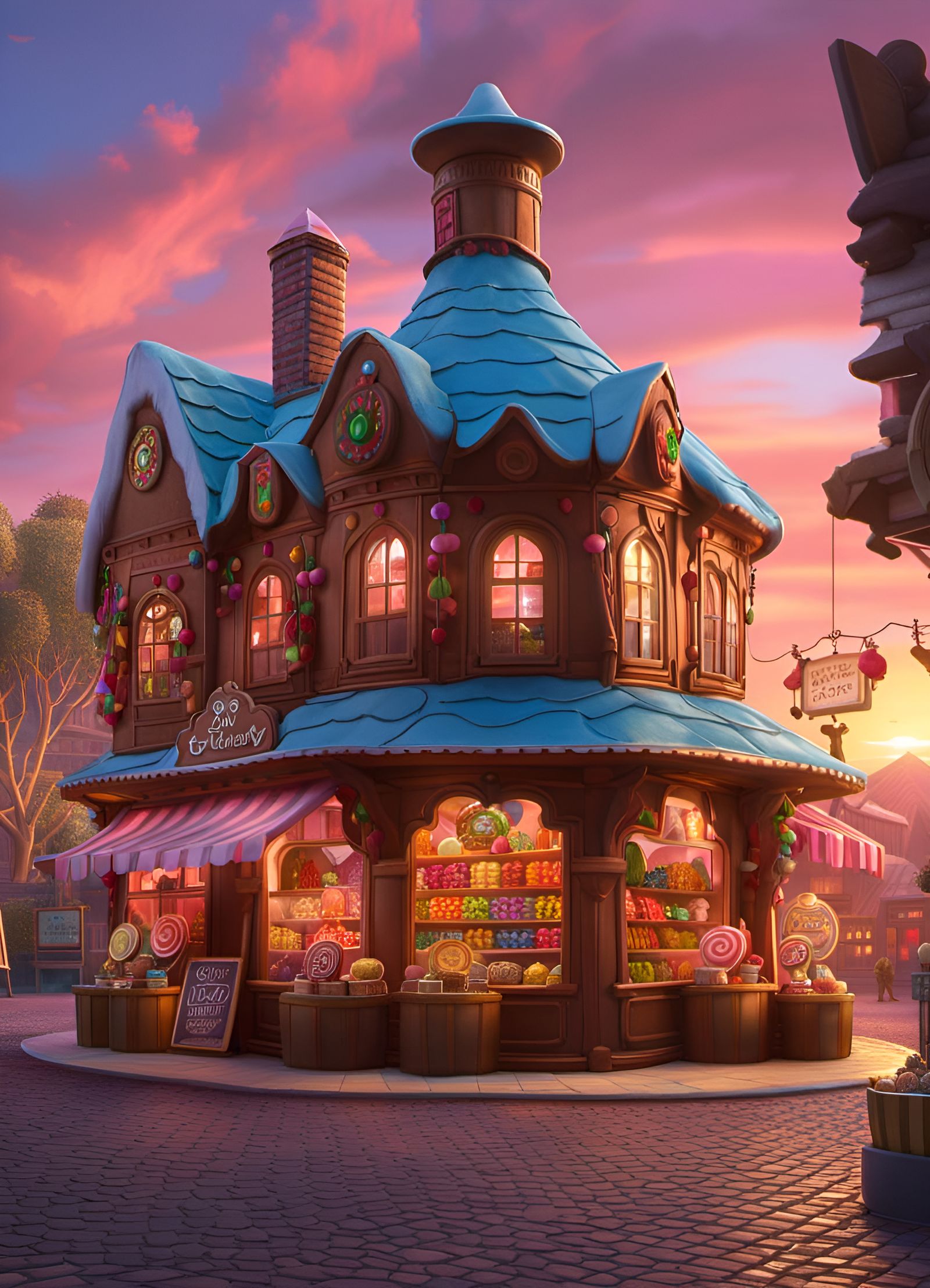 Epic Fantasy Candy Shop at Sunset