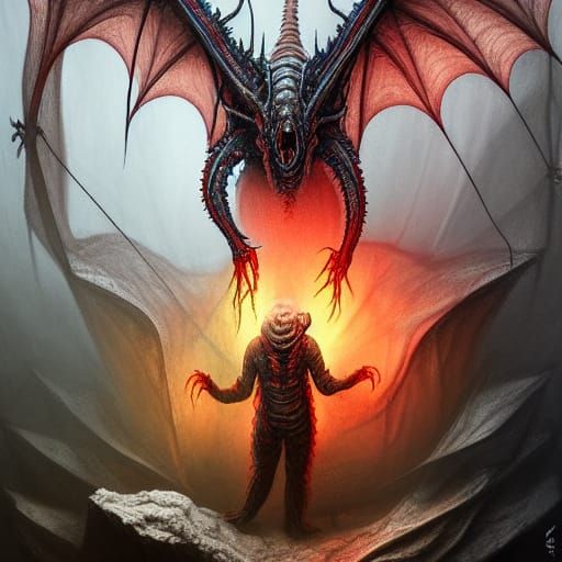 Terrifying Red Dragon in Sci-Fi Horror Style