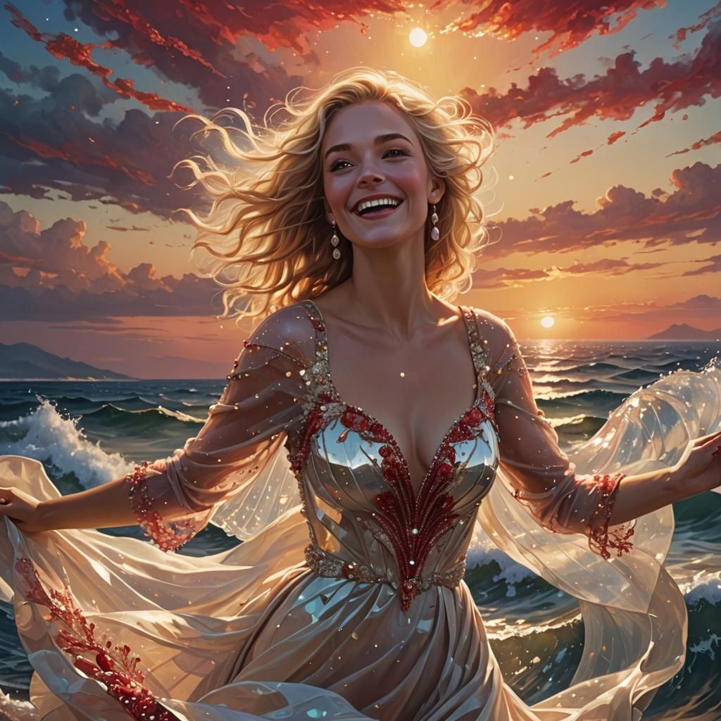 Woman Dancing at Iridescent Sunset: Digital Art