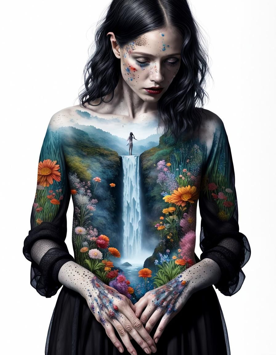 Surreal Woman Merged with Landscape in Hyperrealism