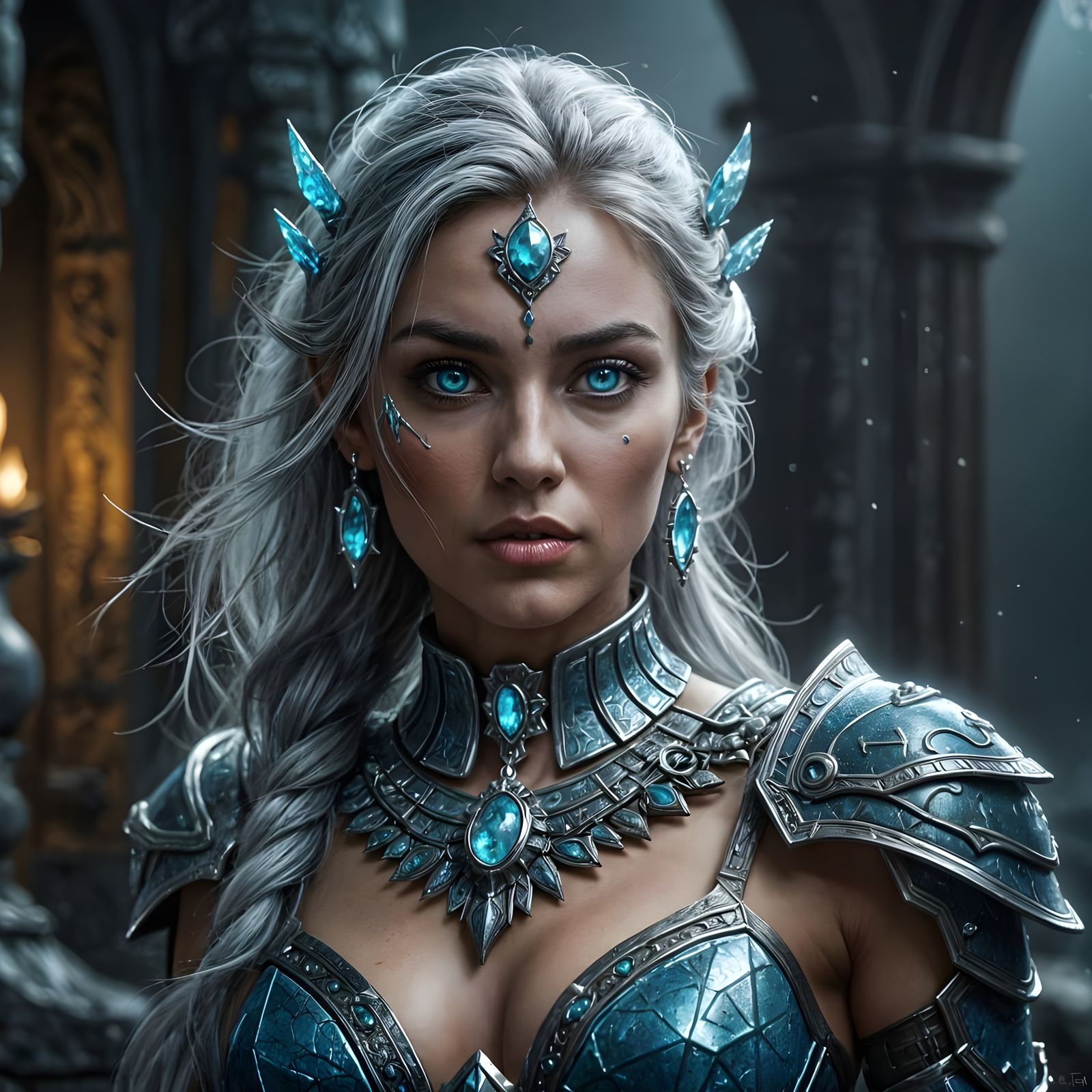 Warhammer Goddess with Turquoise Armor and Kyanite Energy