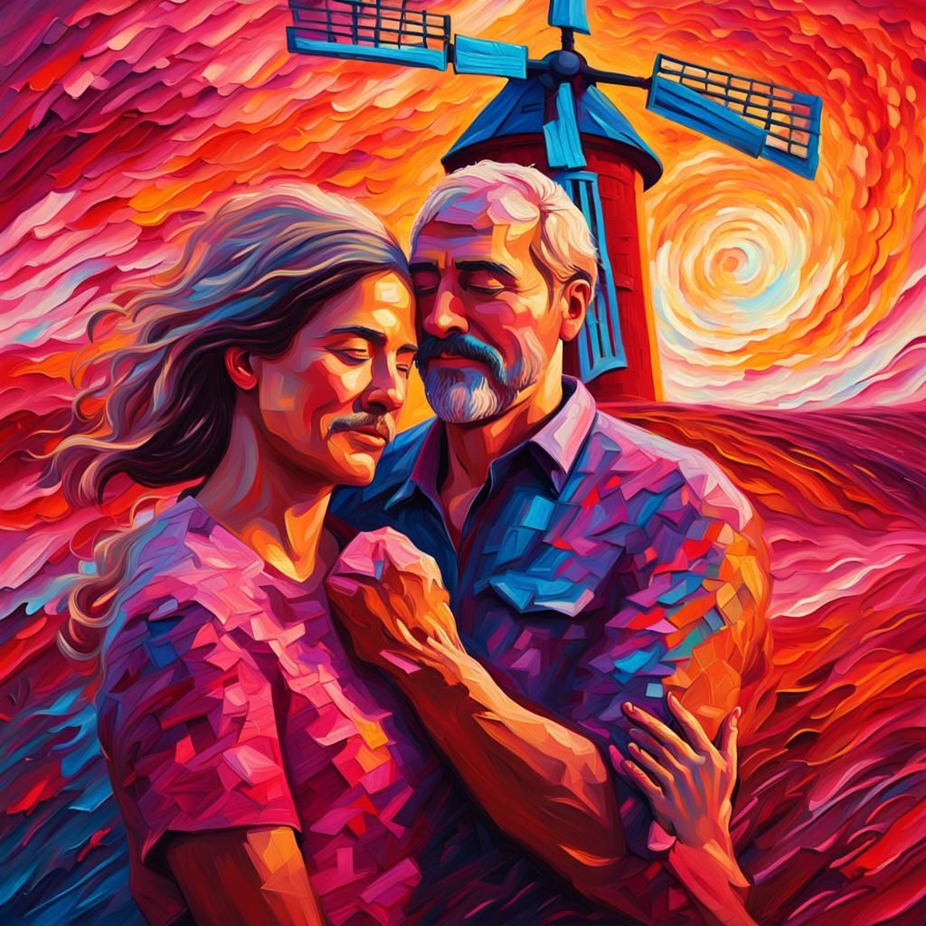 Passionate Couple Embrace in Expressionist Impasto Painting