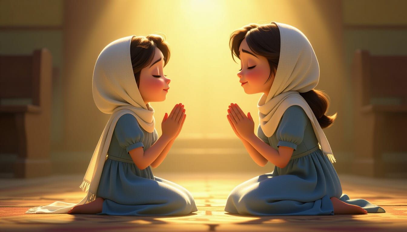 Orphan Girl in Prayer with Divine Light
