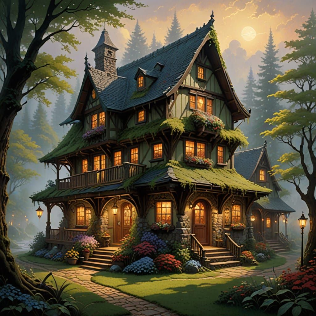 Whimsical Forest Shop with Mystical Curios and Majestic Bird...