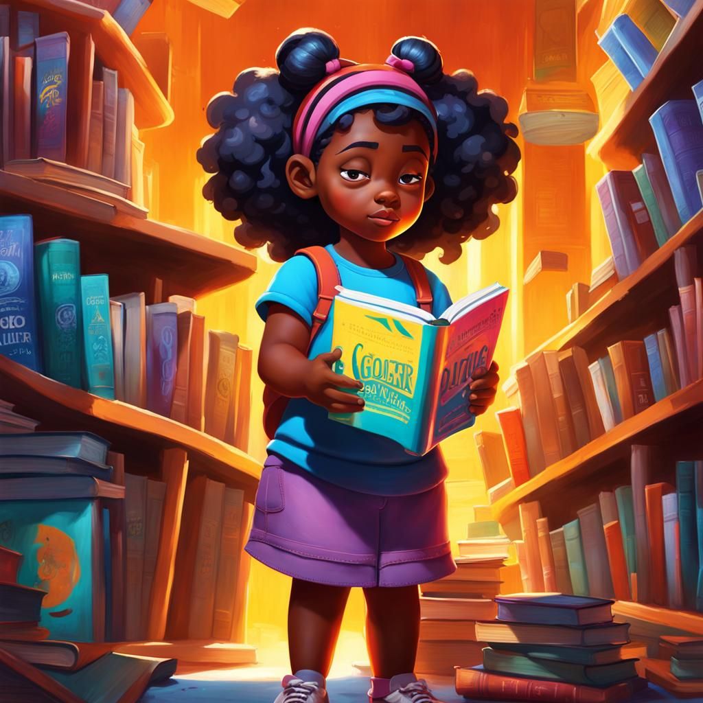 Girl Reading Book in Library: Graffiti Art Style