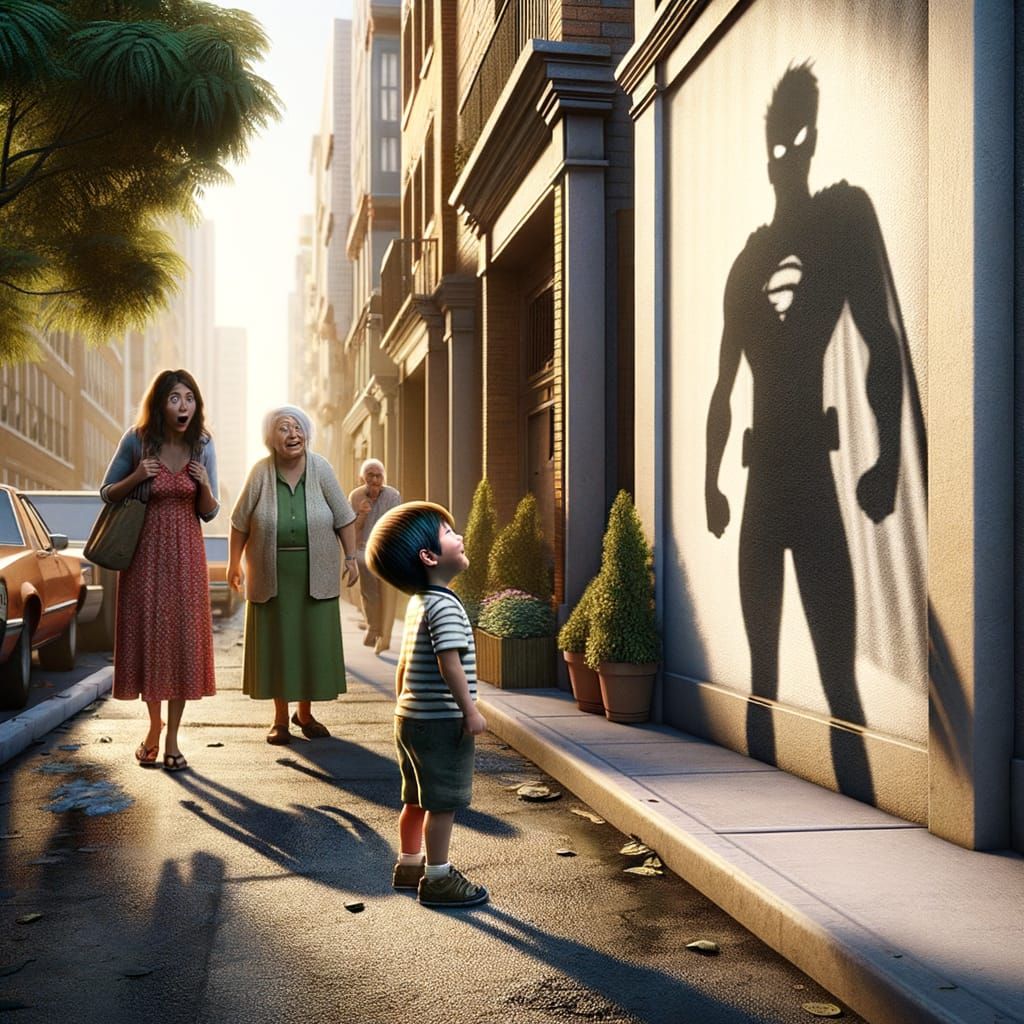 Boy's Shadow Becomes Superhero on Street Wall