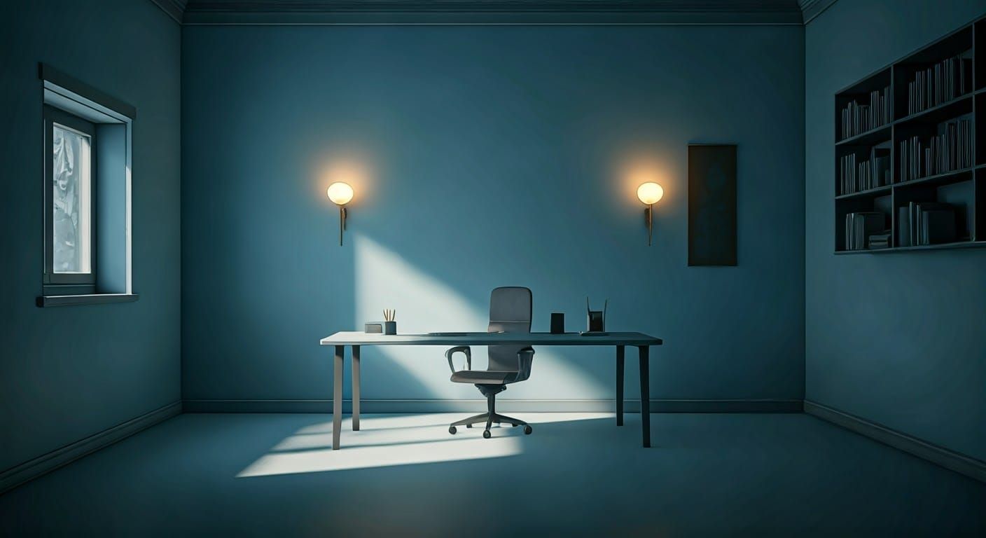 Modern Serene Office in Digital Matte Painting Style