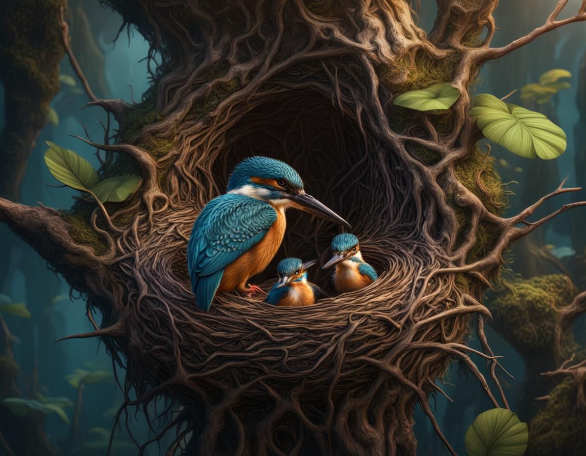 A Kingfisher and Her Babies