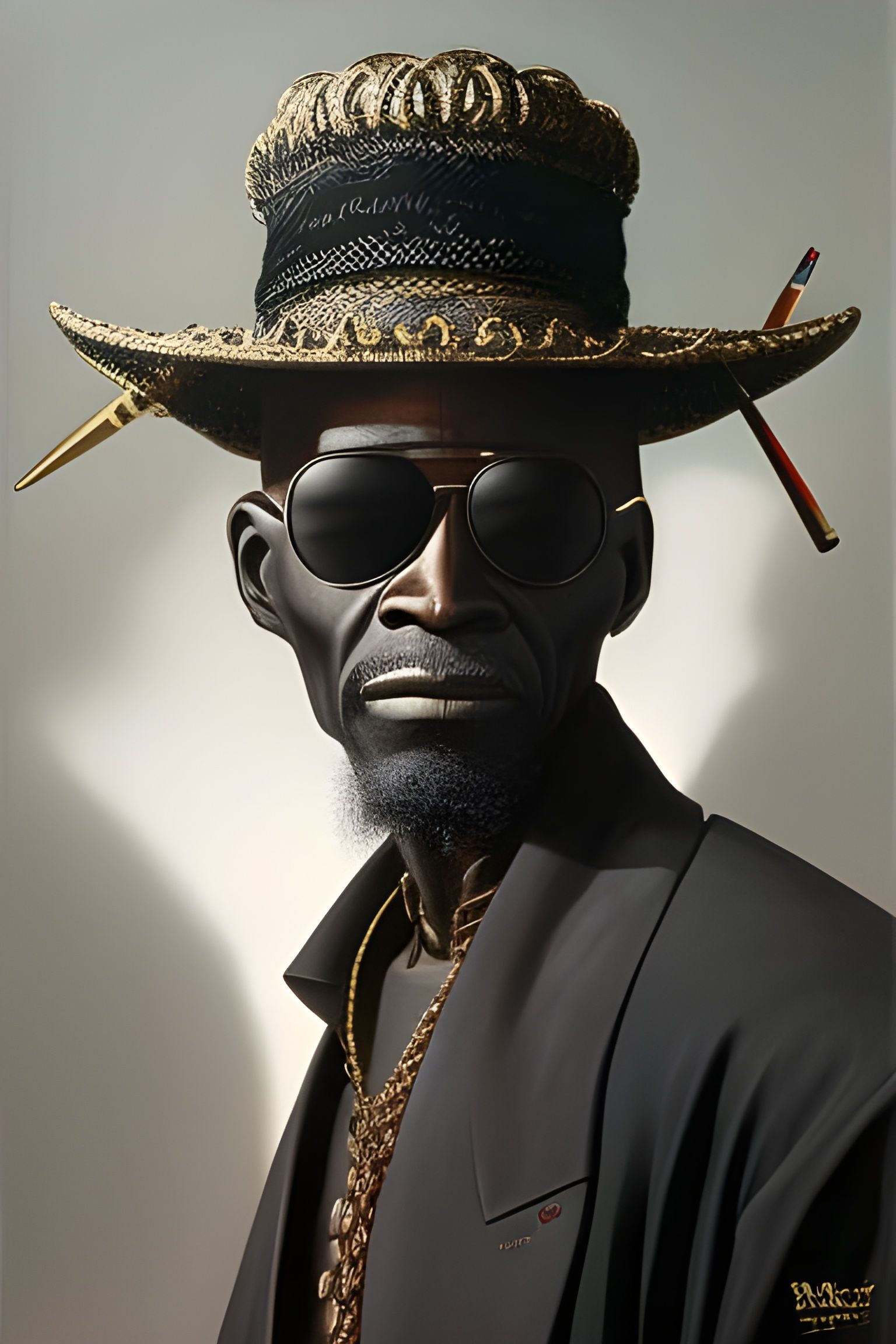 Grim Voodoo Priest Pencil Sketch Portrait