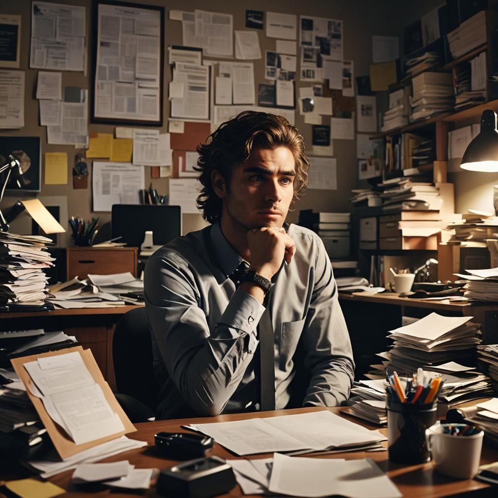 Stressed Entrepreneur in Overwhelmed Office: Photorealistic ...