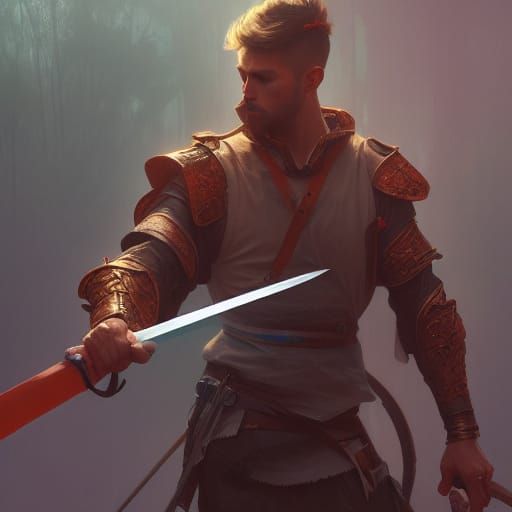 Man Unsheathing Sword, Hyperdetailed Concept Art