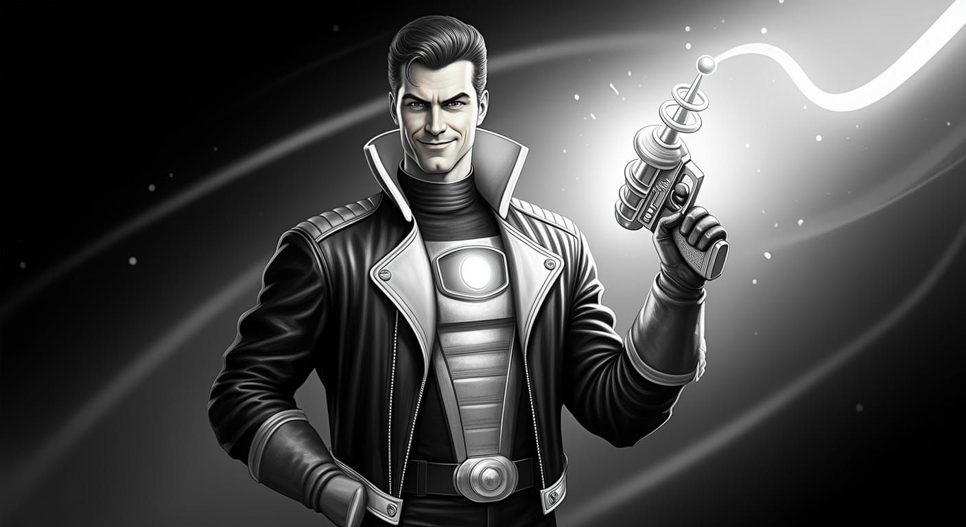 Captain Proton Anime Illustration in Retro Sci-Fi Style