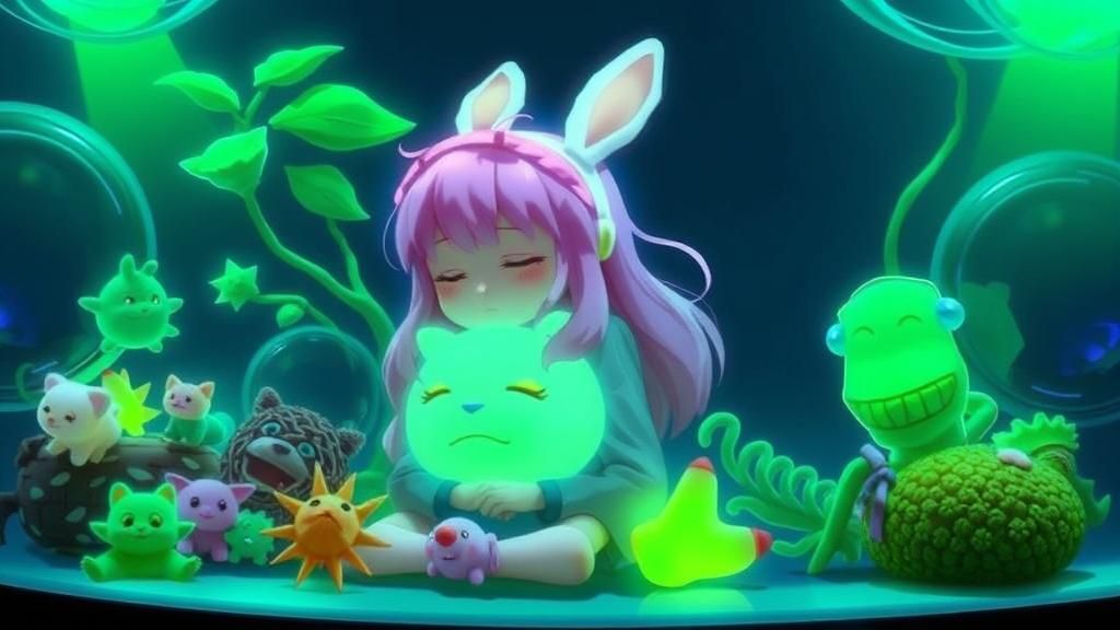 Lonely Girl with Fluorescent Friend, Ghibli Style