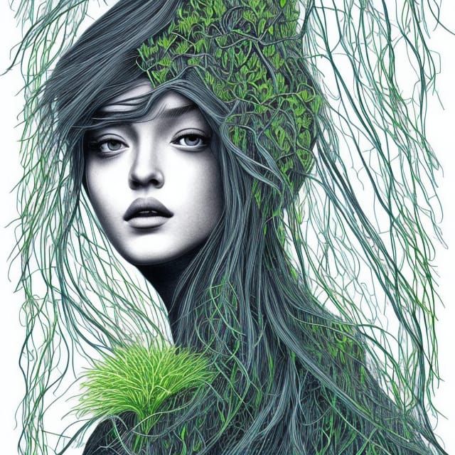 Waterfall Woman: Intricate Fantasy Illustration